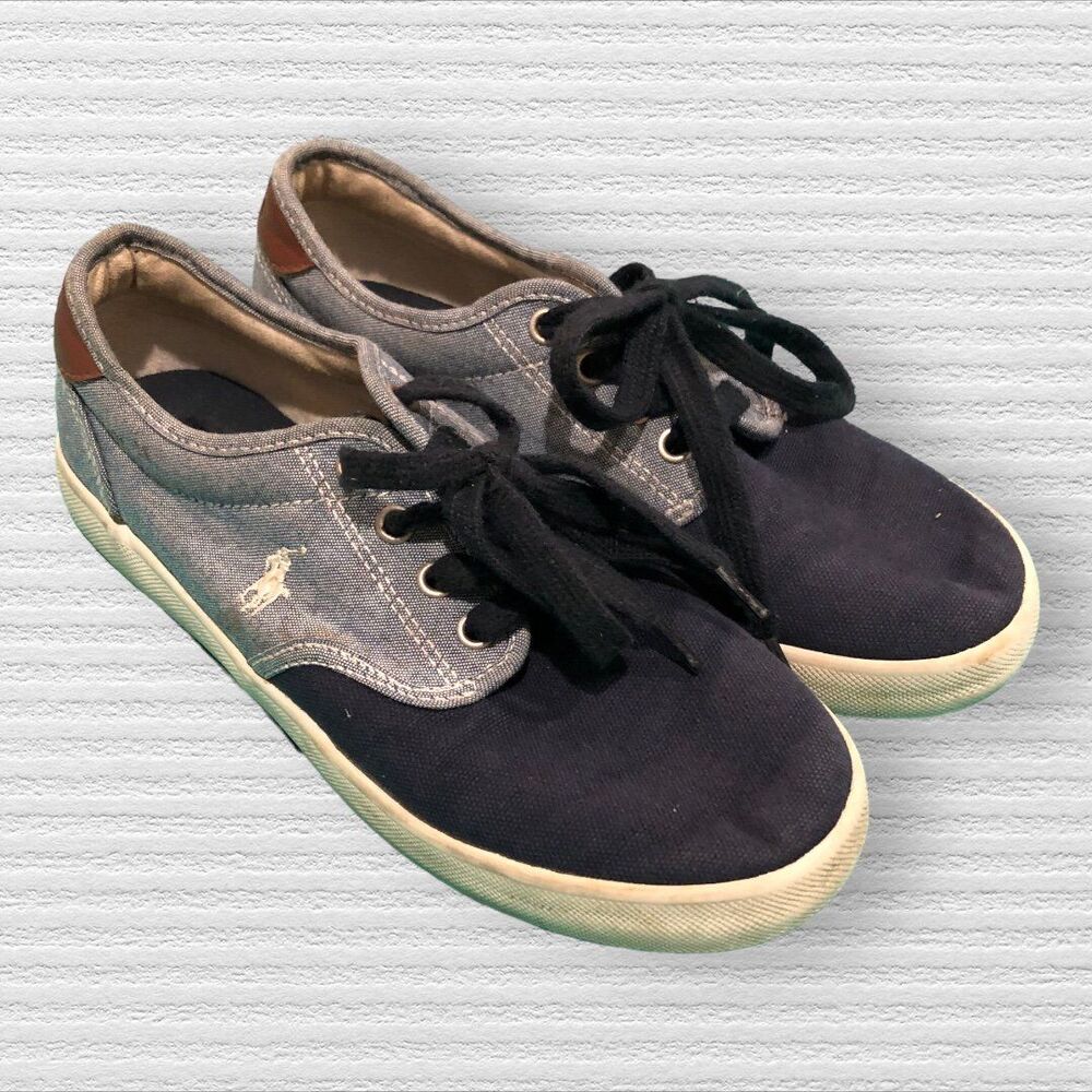 Polo Ralph Lauren Blue Canvas Pony Logo Youth Shoes Size 2.5